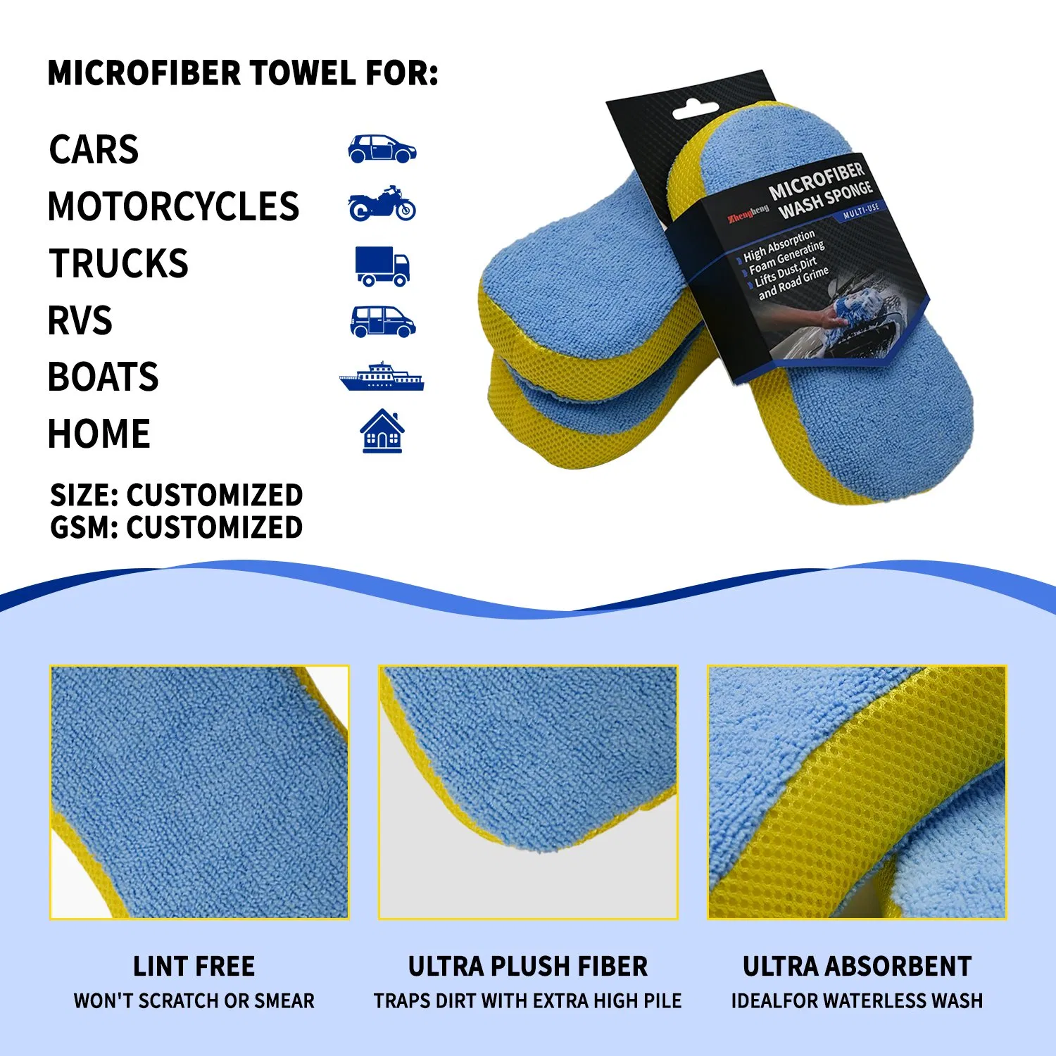 Vehicle Accessories, Electronics &amp; Tools Car Care &amp; Cleaning Sponge Microfiber Chenille Car Wash Sponge Non-Scratch Surface Cleaning Foam Pad