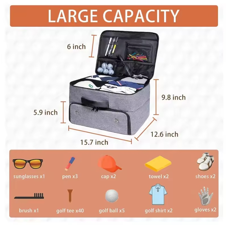 Custom 2 Layer Golf Trunk Organizer Storage Bag Golf Trunk Organizer Car Storage Organizer Bag for Golf Accessories