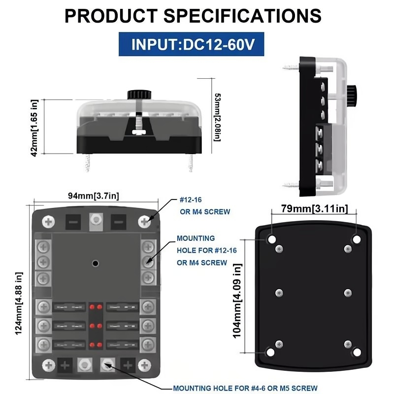 Universal 6-Way Blade Fuse Box Block Dustproof Marine Circuit Screw with Indicator Light RV Parts &amp; Accessories for Car Boat Marine