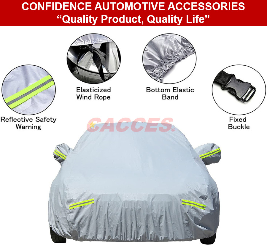 Grey Waterproof PEVA Cotton Fabric Thick Dust Rain UV Protection Outdoor Car Cover Tarp, Car Protection Auto Accessories Full Exterior Covers for SUV Automobile
