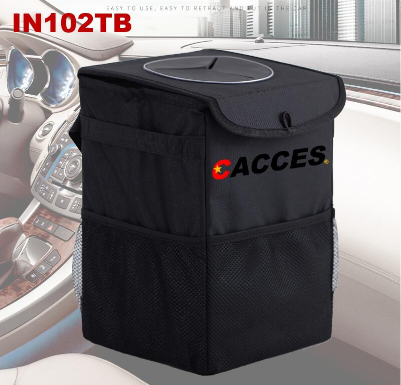 Car Bin with Lid,Car Trash Can,Foldable Car Trash Bag with Leakproof Interior Liner Storage Pocket,Car Storage,Garbage Can Adjustable Straps SUV/Car Accessories