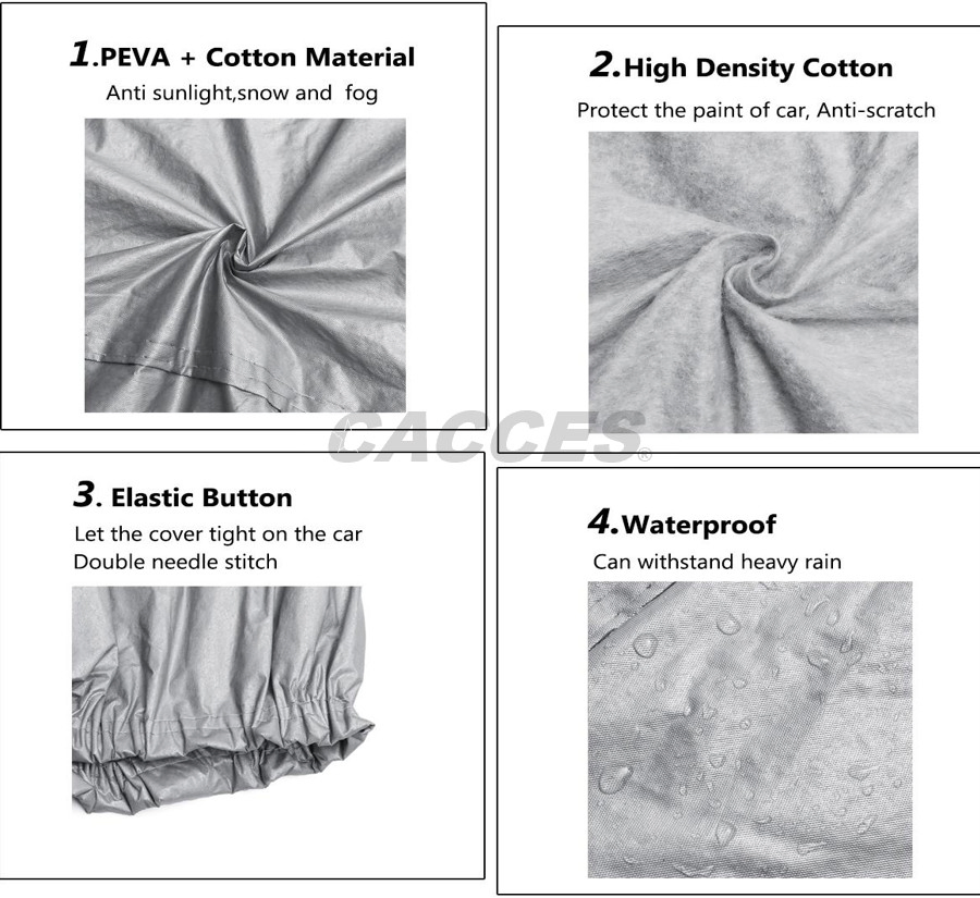 Grey Waterproof PEVA Cotton Fabric Thick Dust Rain UV Protection Outdoor Car Cover Tarp, Car Protection Auto Accessories Full Exterior Covers for SUV Automobile