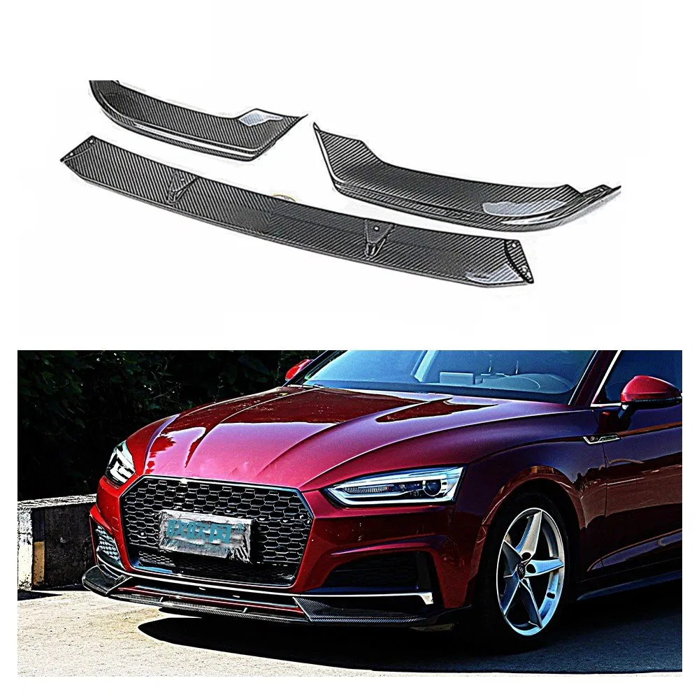 for Audi A5 S5 B9 2017-2020 True Dry Carbon Fiber Front Bumper Lip Car Accessories Diffuser Spoiler Body Kits Trim Decoration