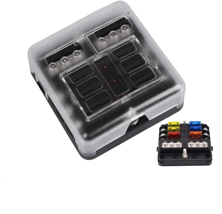 Universal 6-Way Blade Fuse Box Block Dustproof Marine Circuit Screw with Indicator Light RV Parts &amp; Accessories for Car Boat Marine