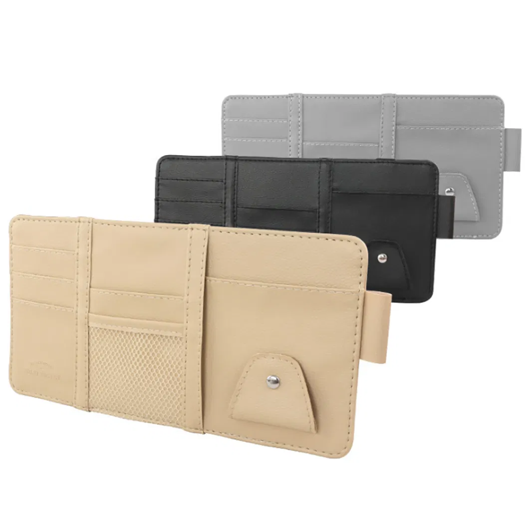Car Sun Visor Organizer Sunglasses Holder Leather Auto Interior Accessory Travel Document Storage with Multi Pockets