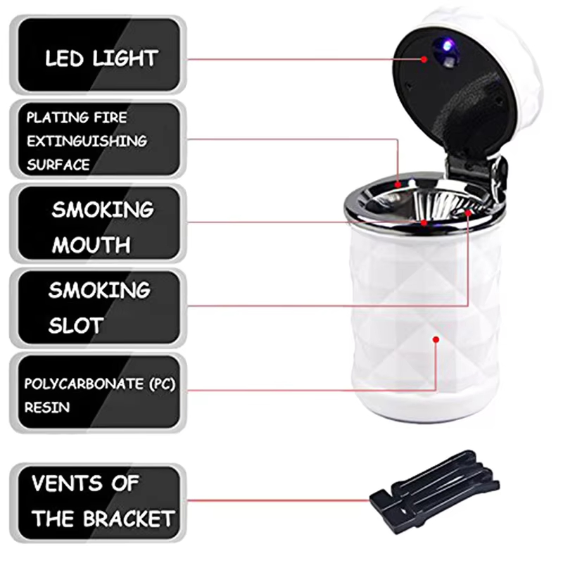 Luxury Car Ashtray with LED Light Cigarette Smoke Travel Remover Ash Cylinder Car Smokeless Smoke Cup Holder Auto Accessories