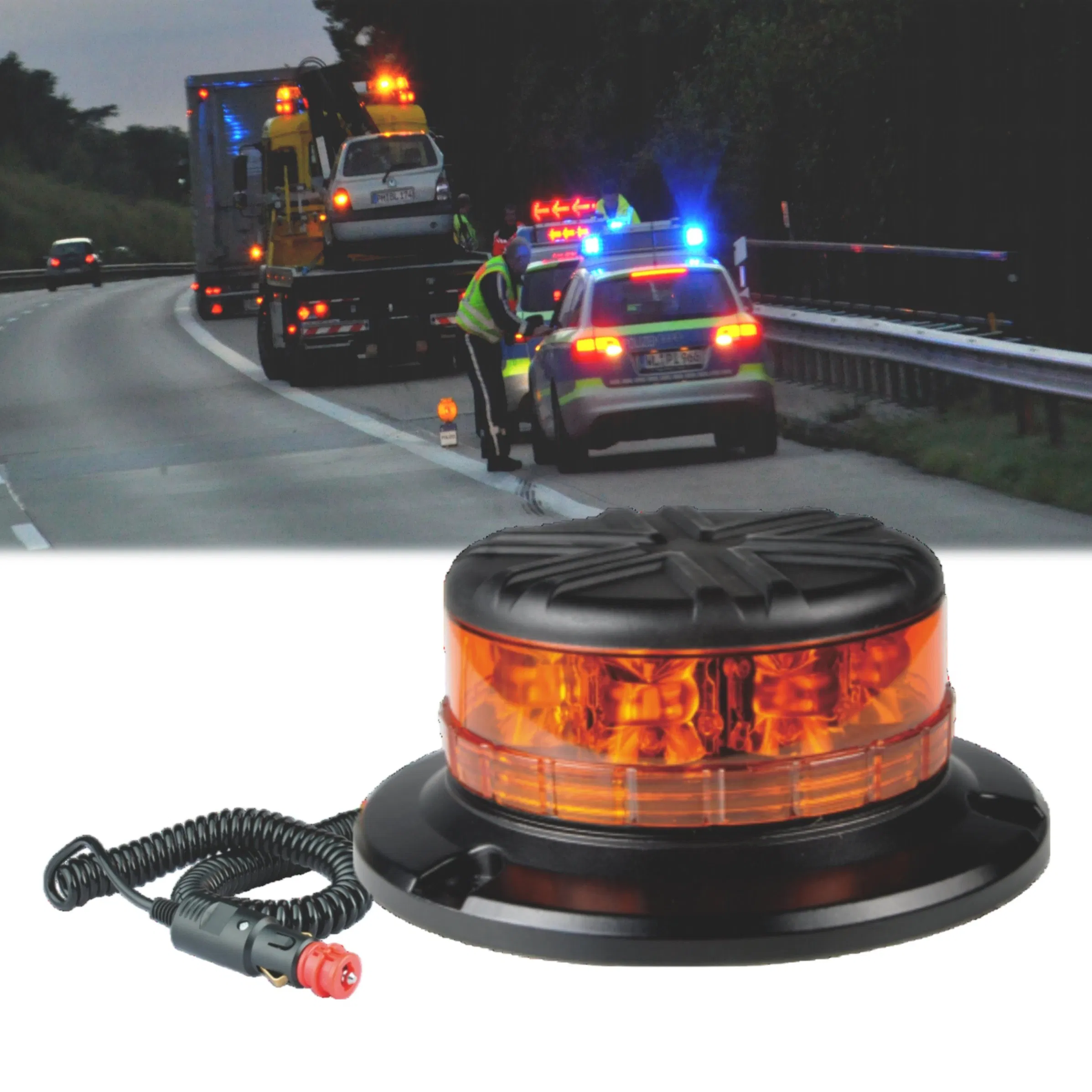 Flexible DIN Base Amber Rotating LED Emergency Beacon Light for Car Accessory