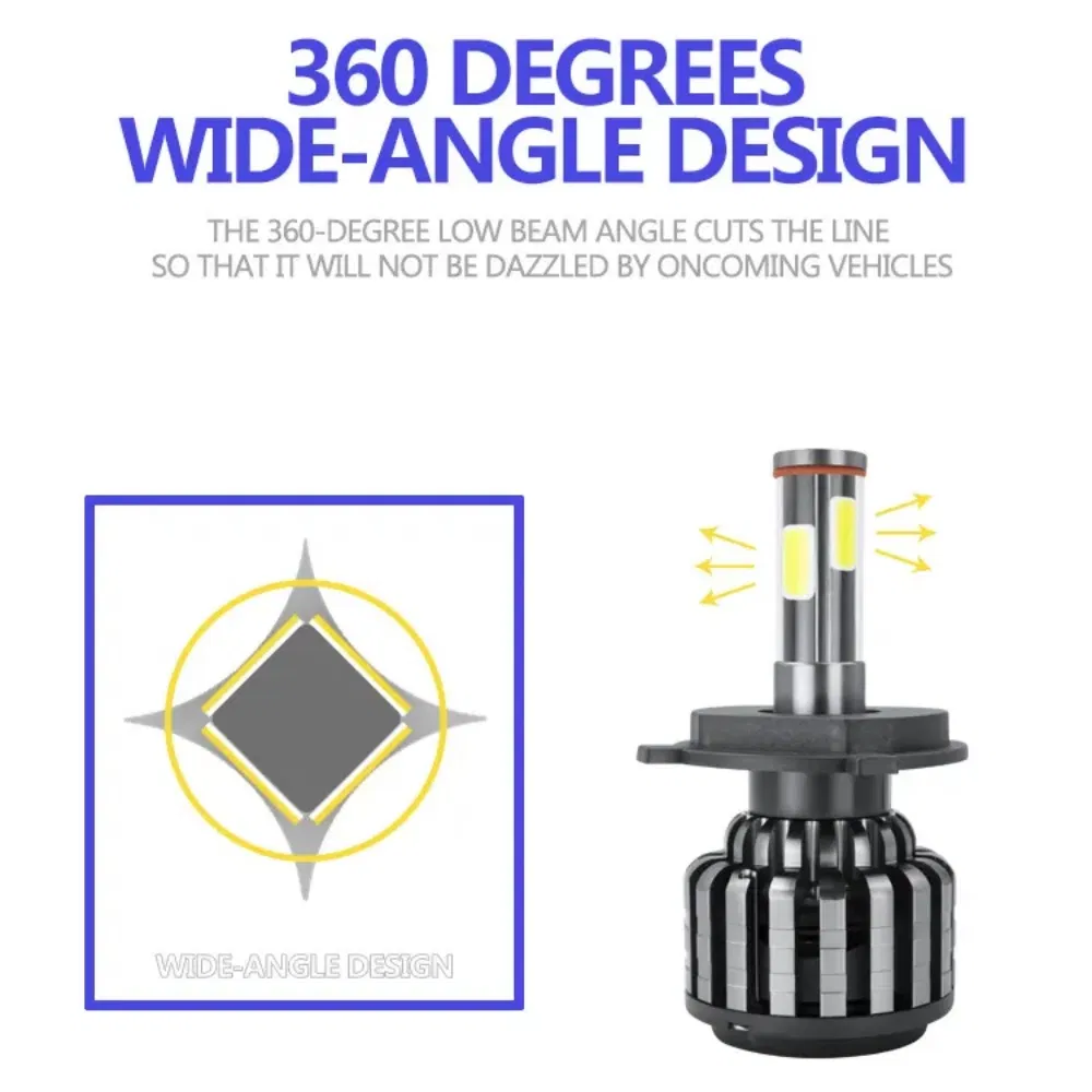 Car Accessories 6 Sides COB Chip 360 Degree Lighting H4 Motorcycle LED Headlight