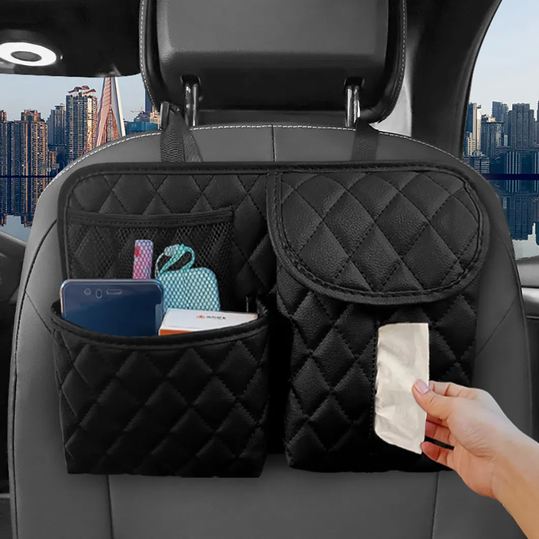 Backseat Car Organizer with Tissue Holder Leather Car Back Seat Organiser for Kids Car Travel Accessories with Net Pockets Front-Backseat Organizer Bag