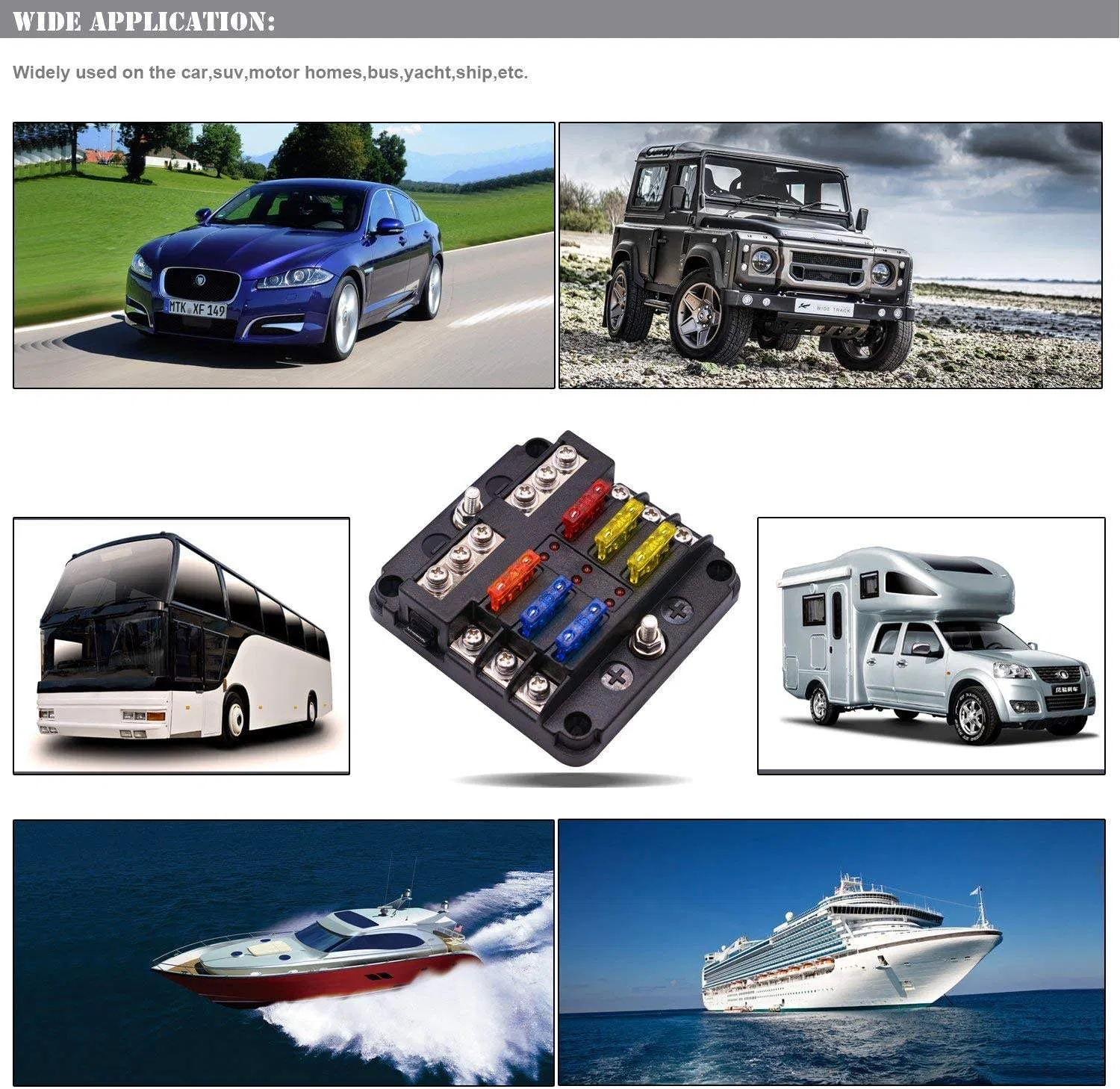 Universal 6-Way Blade Fuse Box Block Dustproof Marine Circuit Screw with Indicator Light RV Parts &amp; Accessories for Car Boat Marine