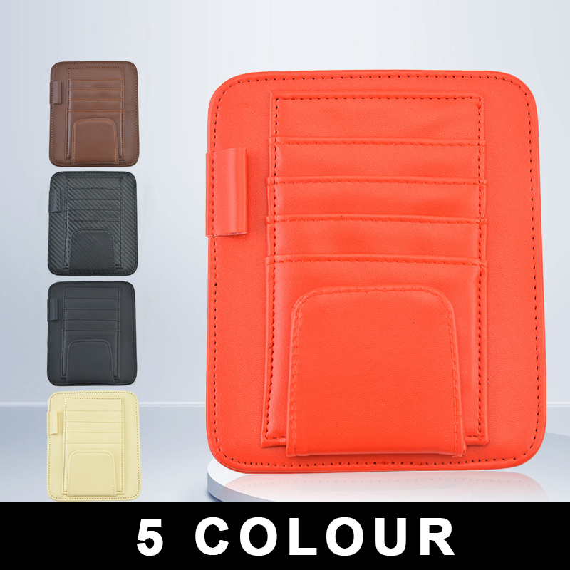 Auto Car Visor Pocket and Interior Accessories Car Storage and Organizer with Multi-Pocket PU Leather Car Sun Visor Organizer for Sunglasses