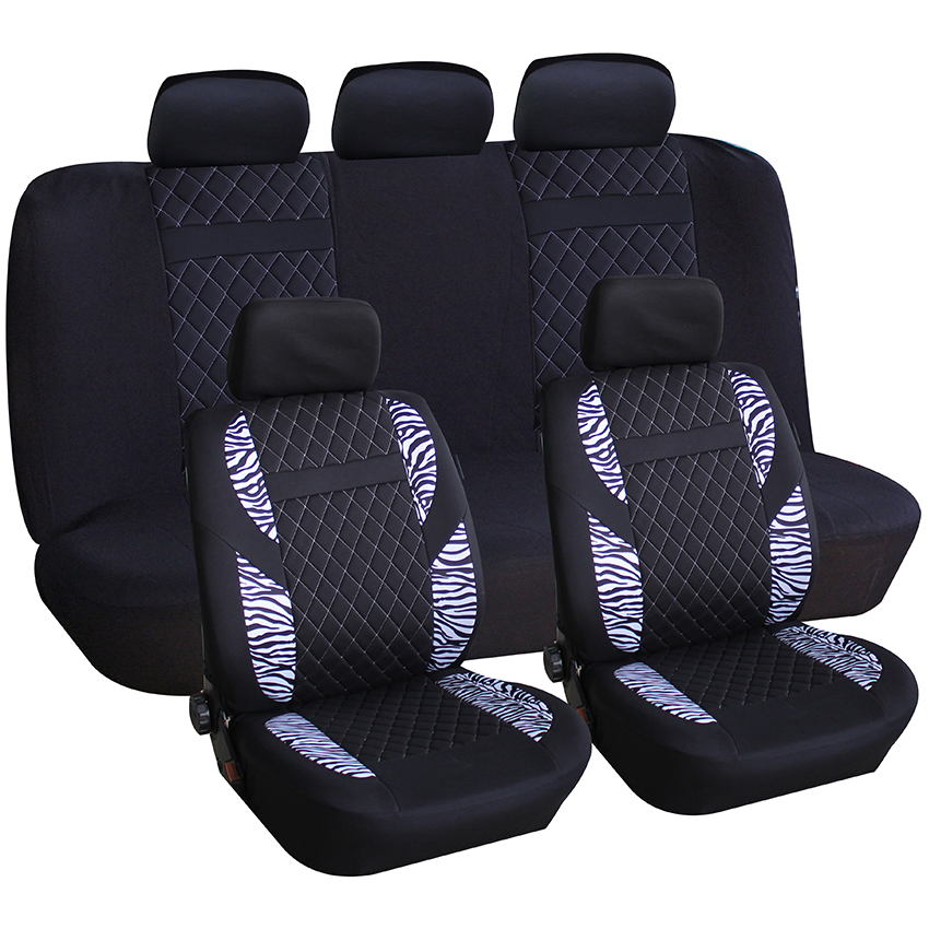 Universal Fashionable 9 PCS Full Set Car Seat Cover in Embroidered Sandwich Leather Fabric Washable Car Interior Accessories