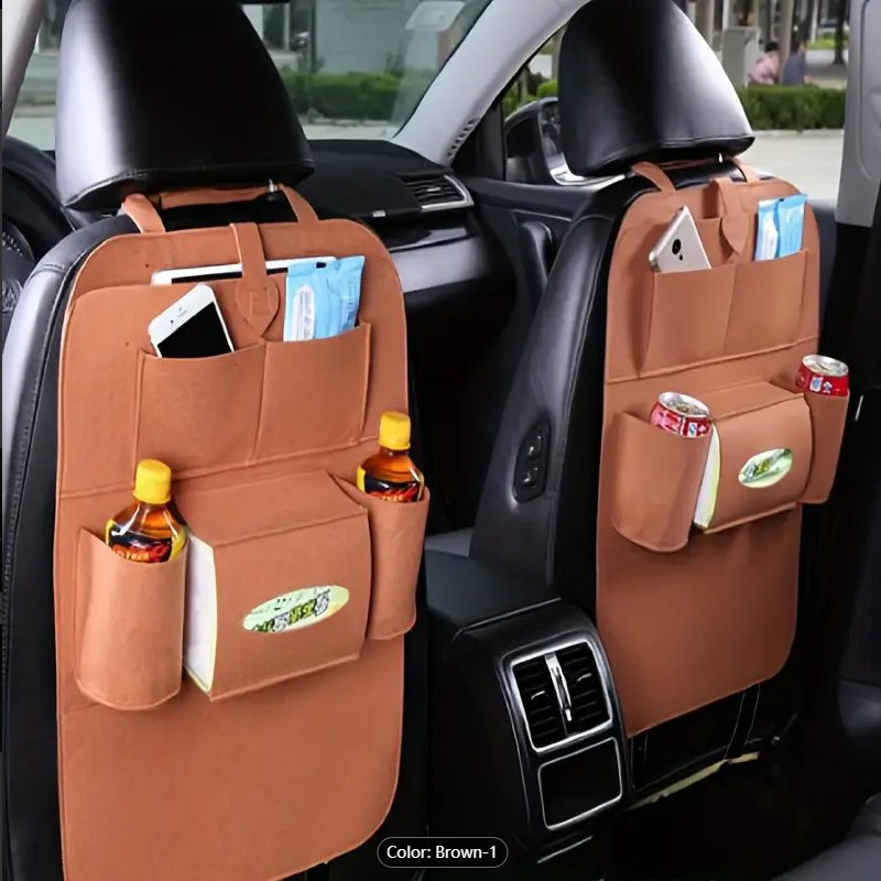 Felt Car Backseat Organizer Bag with 7 Pocket, Car Back Seat Kick Protector for Kids Roadtrip Essentials Travel Accessories