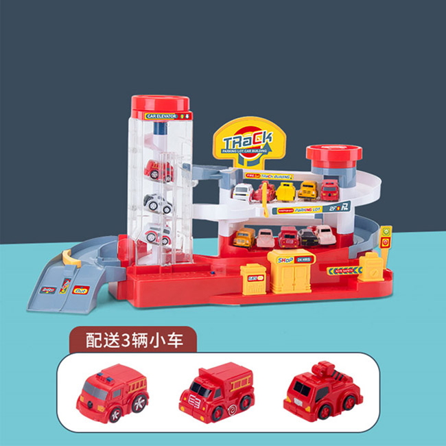 Car Parking Building Toys Music and Light Fire Policeman Theme 5 Layer Kids Vehile Track Toy with Rich Accessories Multifunction Parking Garage Toy
