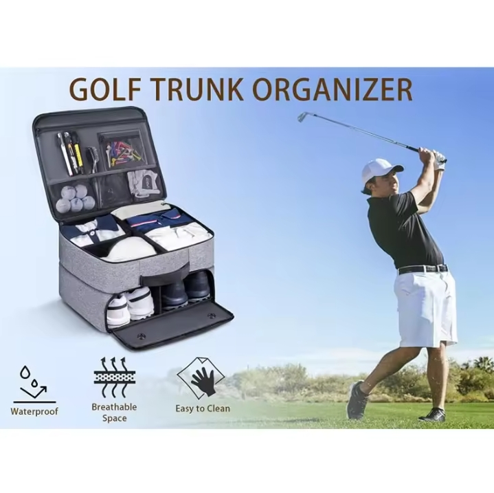 Custom 2 Layer Golf Trunk Organizer Storage Bag Golf Trunk Organizer Car Storage Organizer Bag for Golf Accessories