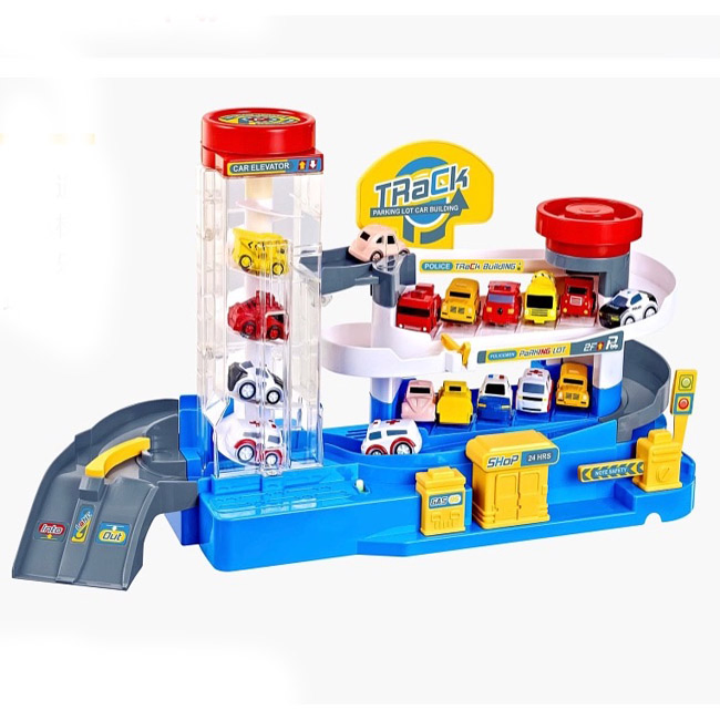 Car Parking Building Toys Music and Light Fire Policeman Theme 5 Layer Kids Vehile Track Toy with Rich Accessories Multifunction Parking Garage Toy