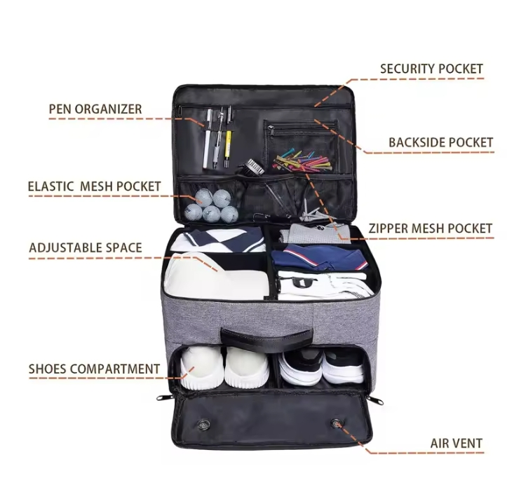 Custom 2 Layer Golf Trunk Organizer Storage Bag Golf Trunk Organizer Car Storage Organizer Bag for Golf Accessories