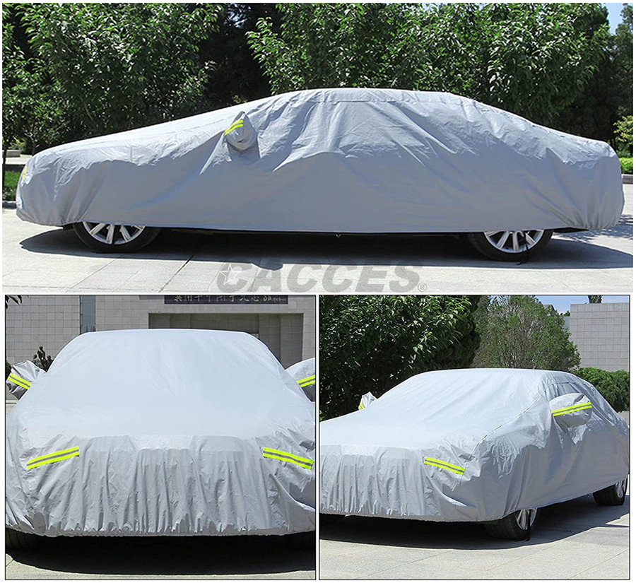 Grey Waterproof PEVA Cotton Fabric Thick Dust Rain UV Protection Outdoor Car Cover Tarp, Car Protection Auto Accessories Full Exterior Covers for SUV Automobile