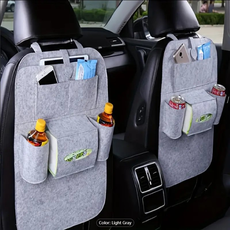 Felt Car Backseat Organizer Bag with 7 Pocket, Car Back Seat Kick Protector for Kids Roadtrip Essentials Travel Accessories