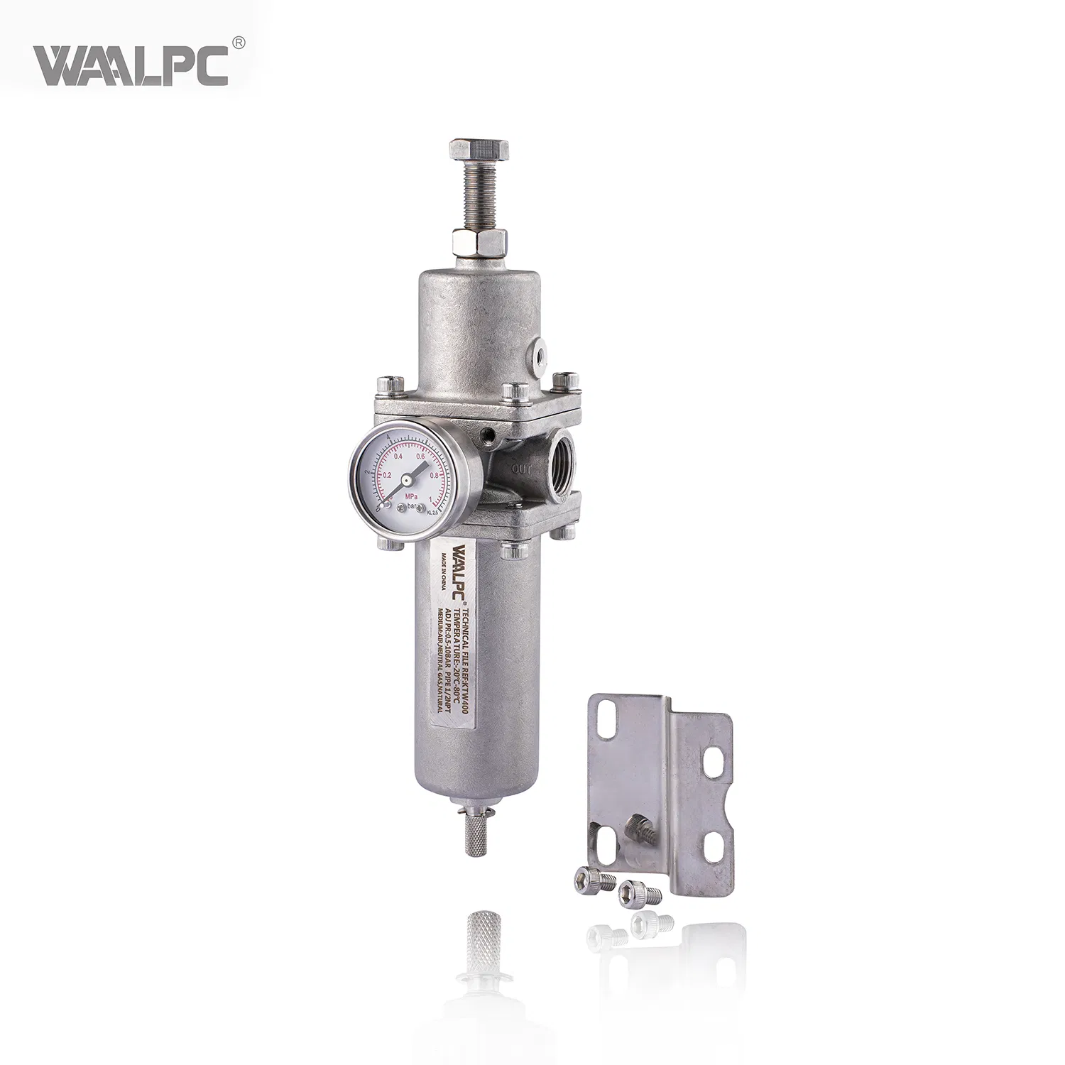 Asco 1/4'', 1/2'' SUS316 Regulador de Pressão de Ar Comprimido Pneumático em Aço Inoxidável com Manômetro e Filtro para Vaso 5um 40um NPT/PT/G