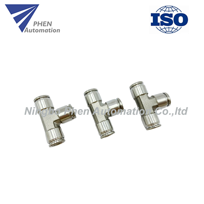 3 Conector Reto em Forma de T PE Série 1/8 1/4 3/8 1/2 Conexões Pneumáticas de Aço Inoxidável de Conexão Rápida
