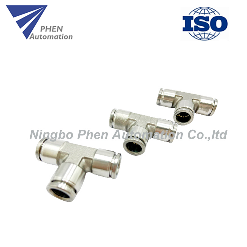3 Conector Reto em Forma de T PE Série 1/8 1/4 3/8 1/2 Conexões Pneumáticas de Aço Inoxidável de Conexão Rápida