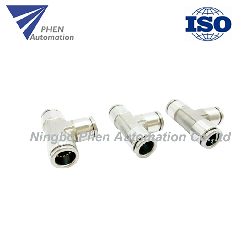 3 Conector Reto em Forma de T PE Série 1/8 1/4 3/8 1/2 Conexões Pneumáticas de Aço Inoxidável de Conexão Rápida