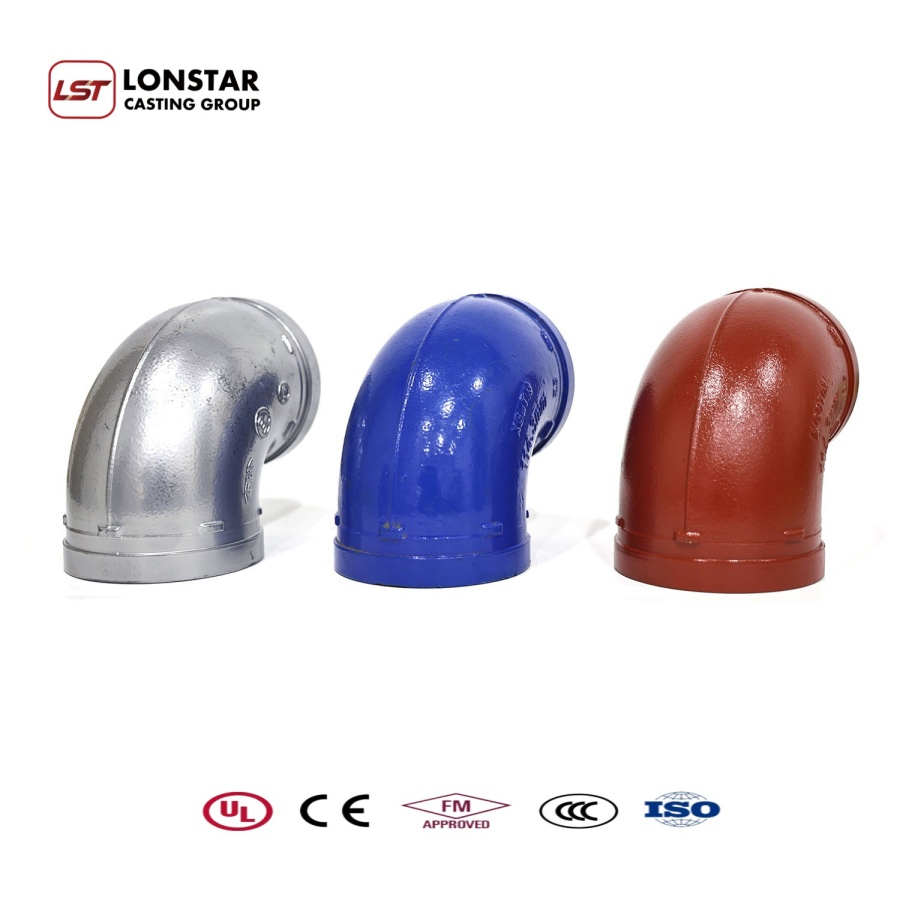 Conexão em L com ranhura para tubo de sprinkler de incêndio com acoplamento rígido e design de conexão rápida