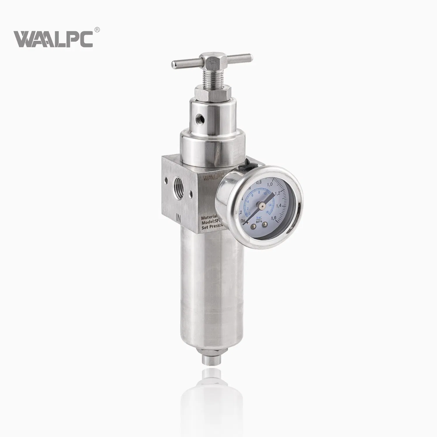 Asco 1/4'', 1/2'' SUS316 Regulador de Pressão de Ar Comprimido Pneumático em Aço Inoxidável com Manômetro e Filtro para Vaso 5um 40um NPT/PT/G