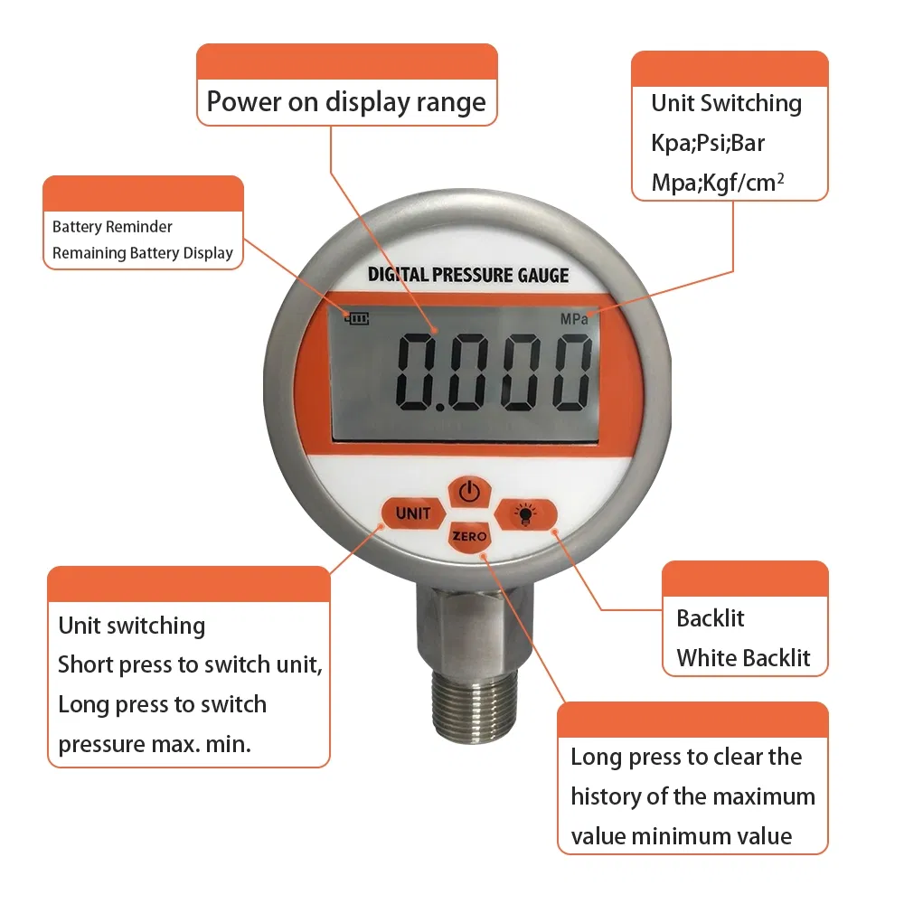 Medidor de Pressão Hidráulica Digital Inteligente de Óleo e Ar Industrial Wtsensor CE