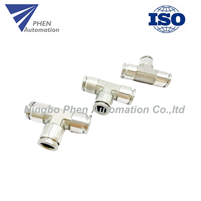 3 Conector Reto em Forma de T PE Série 1/8 1/4 3/8 1/2 Conexões Pneumáticas de Aço Inoxidável de Conexão Rápida