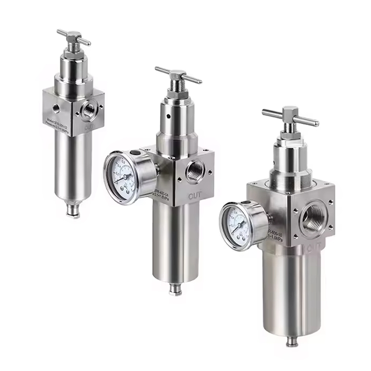 Filtro de Ar de Regulador Pneumático de Aço Inoxidável 316L de Alta Qualidade Sfr200 Sfr400 Sfr600 com Suporte e Manômetro 0-4MPa