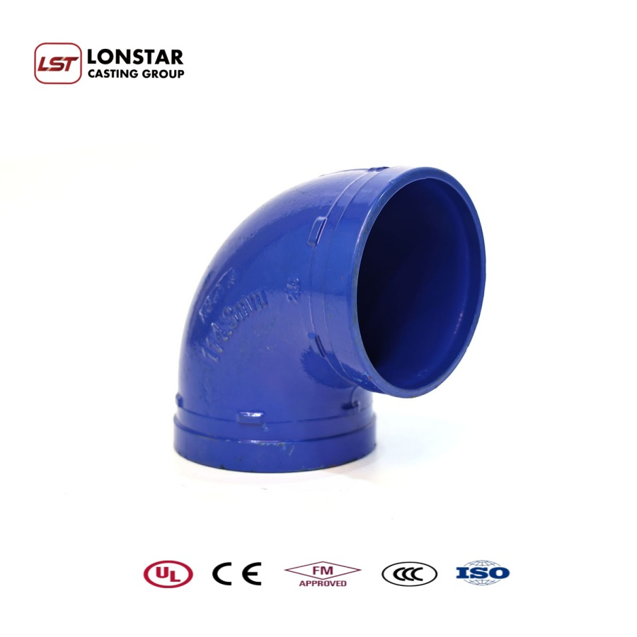 Conexão em L com ranhura para tubo de sprinkler de incêndio com acoplamento rígido e design de conexão rápida