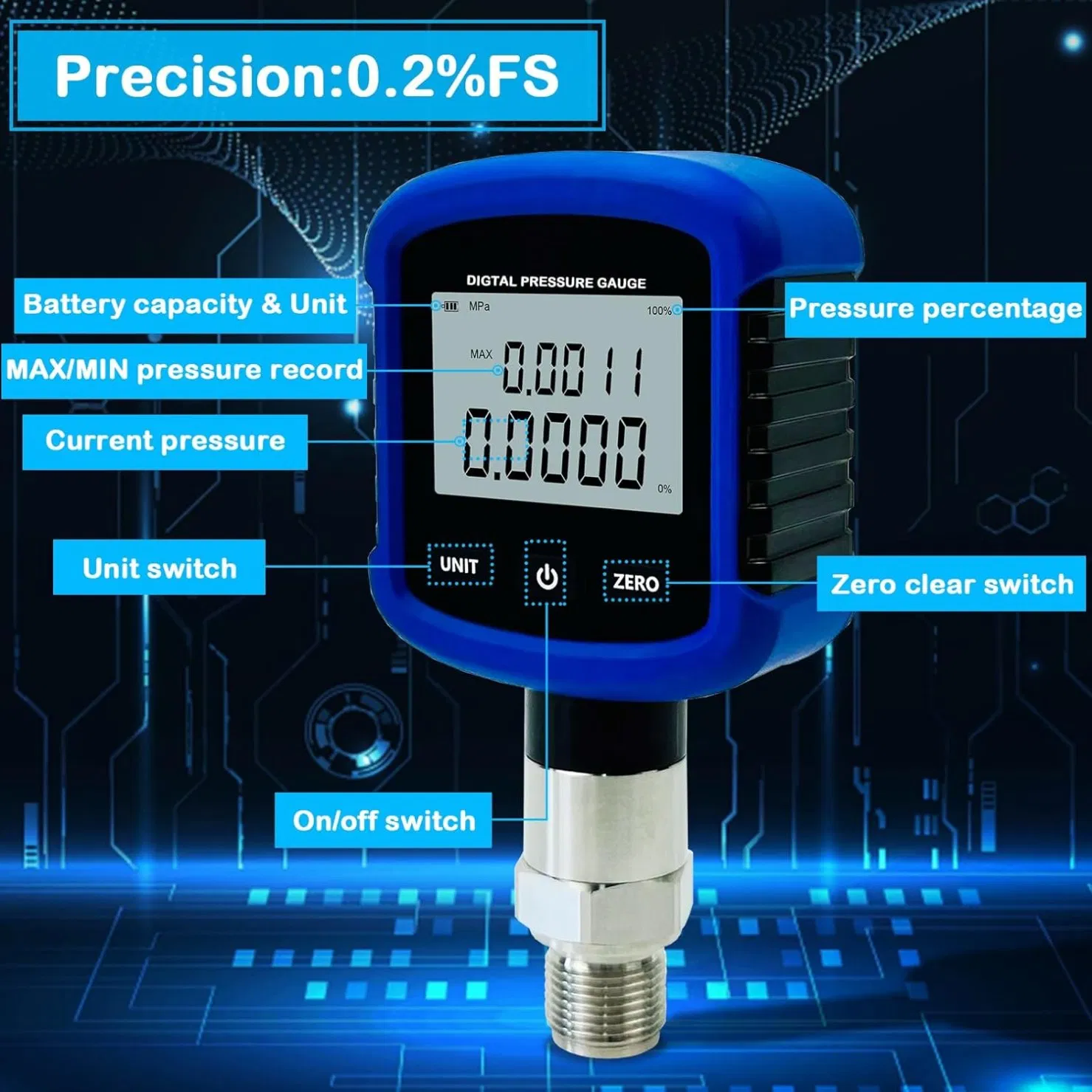 MD-S281 com Certificações da FCC Manômetro Digital Hidráulico de Pressão de Ar com 3D Modelo