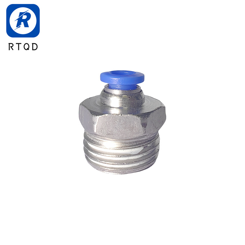 Conector Rápido Pneumático de Baixa Qualidade com Botão Azul, Conexão de União Bulkhead em Cobre, Conector Reto Pneumático em Promoção, Venda por Atacado de Conexões Pneumáticas