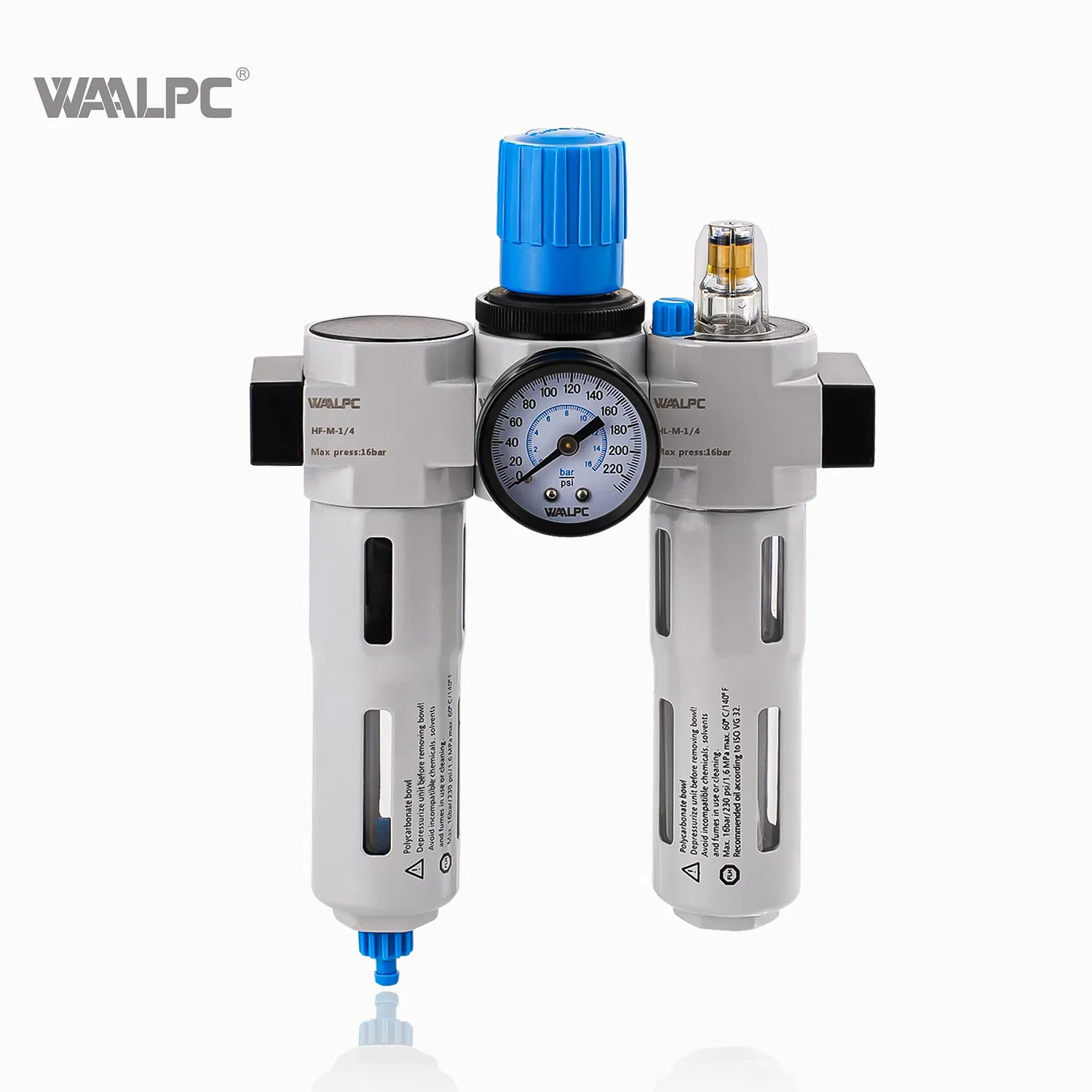 Waalpc 1/8" 1/4" 1/2" 5um 40um Tratamentos de Fonte de Ar Pneumático Frl Filtro de Ar Regulador Lubrificador Comprimido 3 Unidades de Manutenção de Combinação para Ar Comprimido
