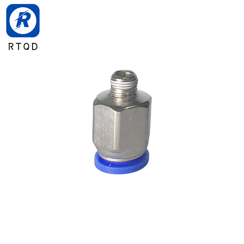 Conector Rápido Pneumático de Baixa Qualidade com Botão Azul, Conexão de União Bulkhead em Cobre, Conector Reto Pneumático em Promoção, Venda por Atacado de Conexões Pneumáticas