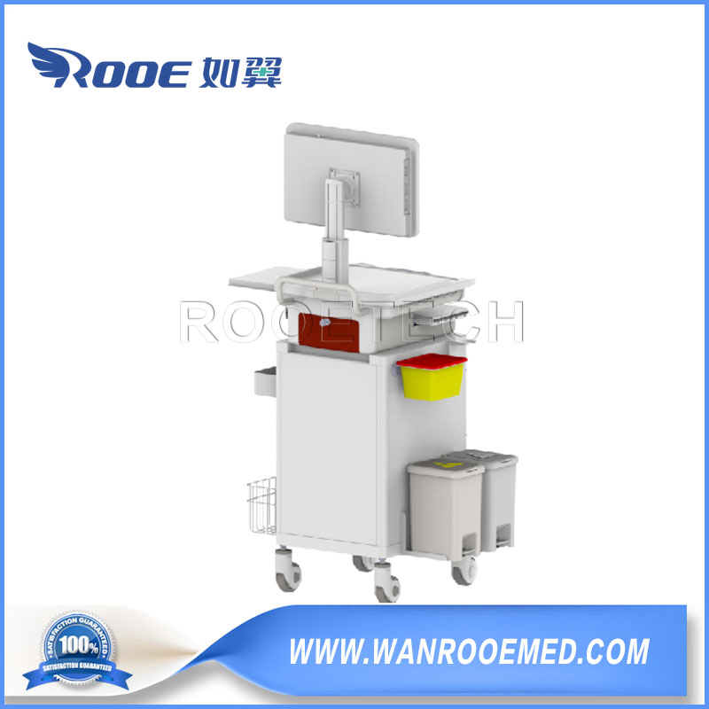 Multiple Drawers Mobile Medical Medicine Delivery Workstation Computer Trolley with Integrated Tabletop and Hidden Tray