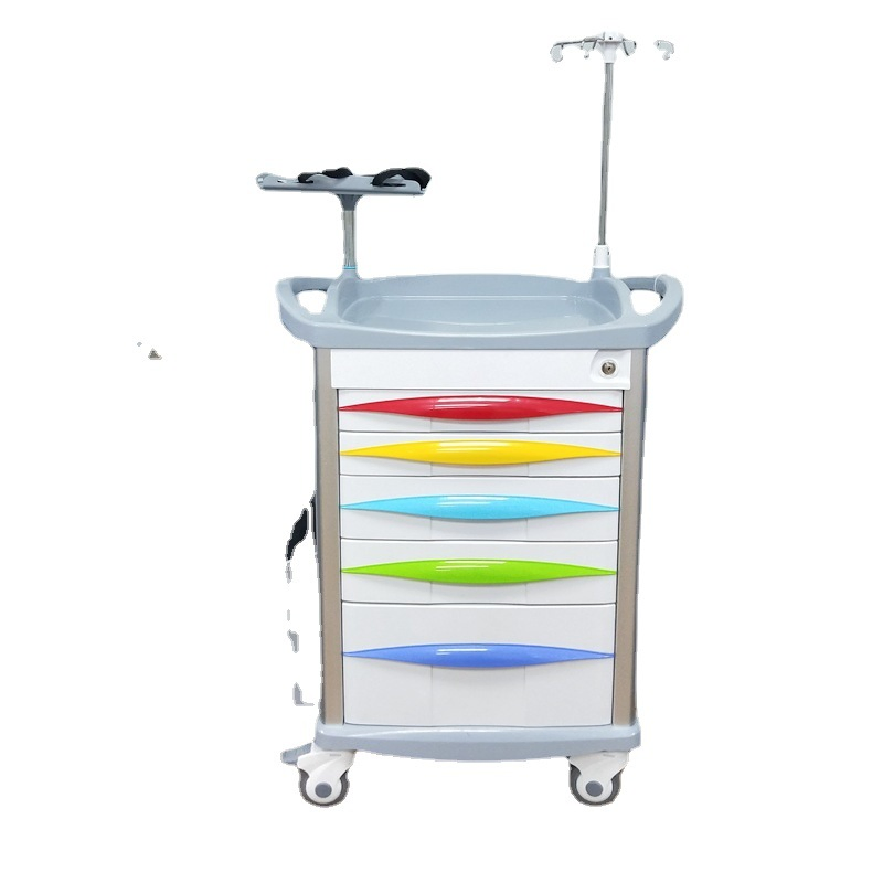 Durable Hospital Furniture ABS Medical Emergency Ambulance Nursing Moving 4drawers Hospital Trolley Crash Cart (UL-22MD46)