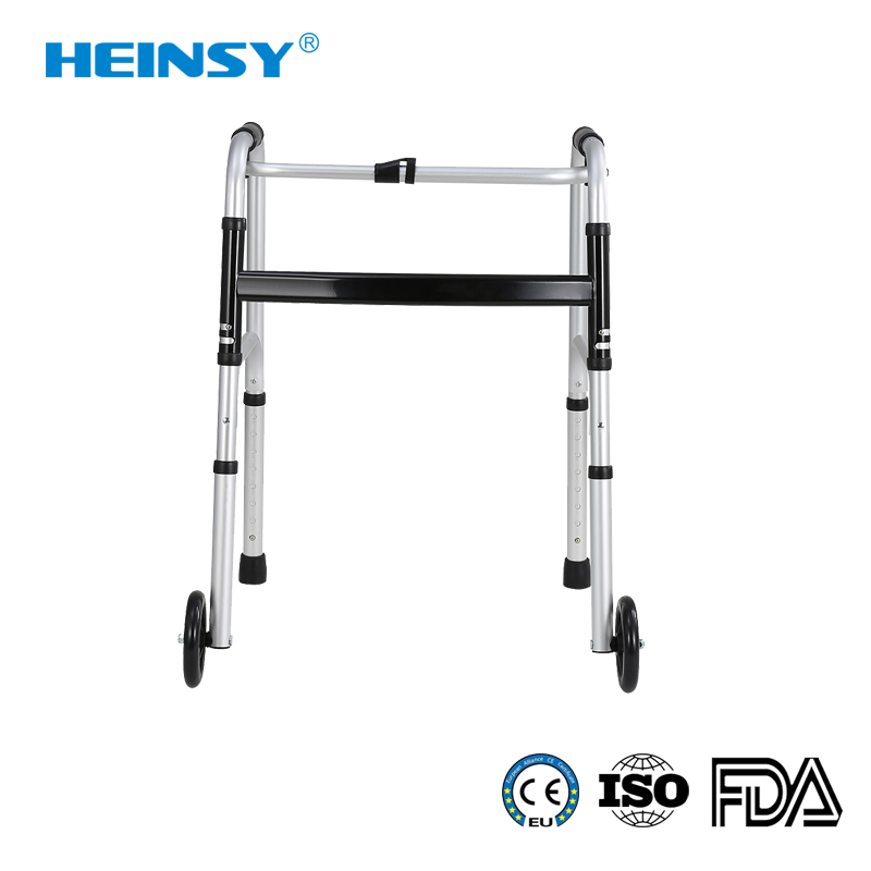 Hes-7102 Aluminum Alloy Promotion Custom Medical Seniors Elderly Upright Folding Frame Disabled Walking Aids Walker Rollator with Seat