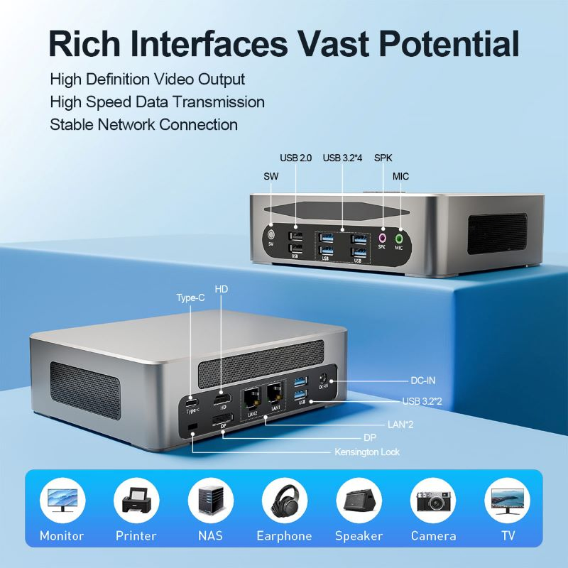 Hystou Telemedicine Workstations Mini PC 64GB DDR5 RAM Desktop Powerhouse Computer Core I5-1235u for Business Mini PC