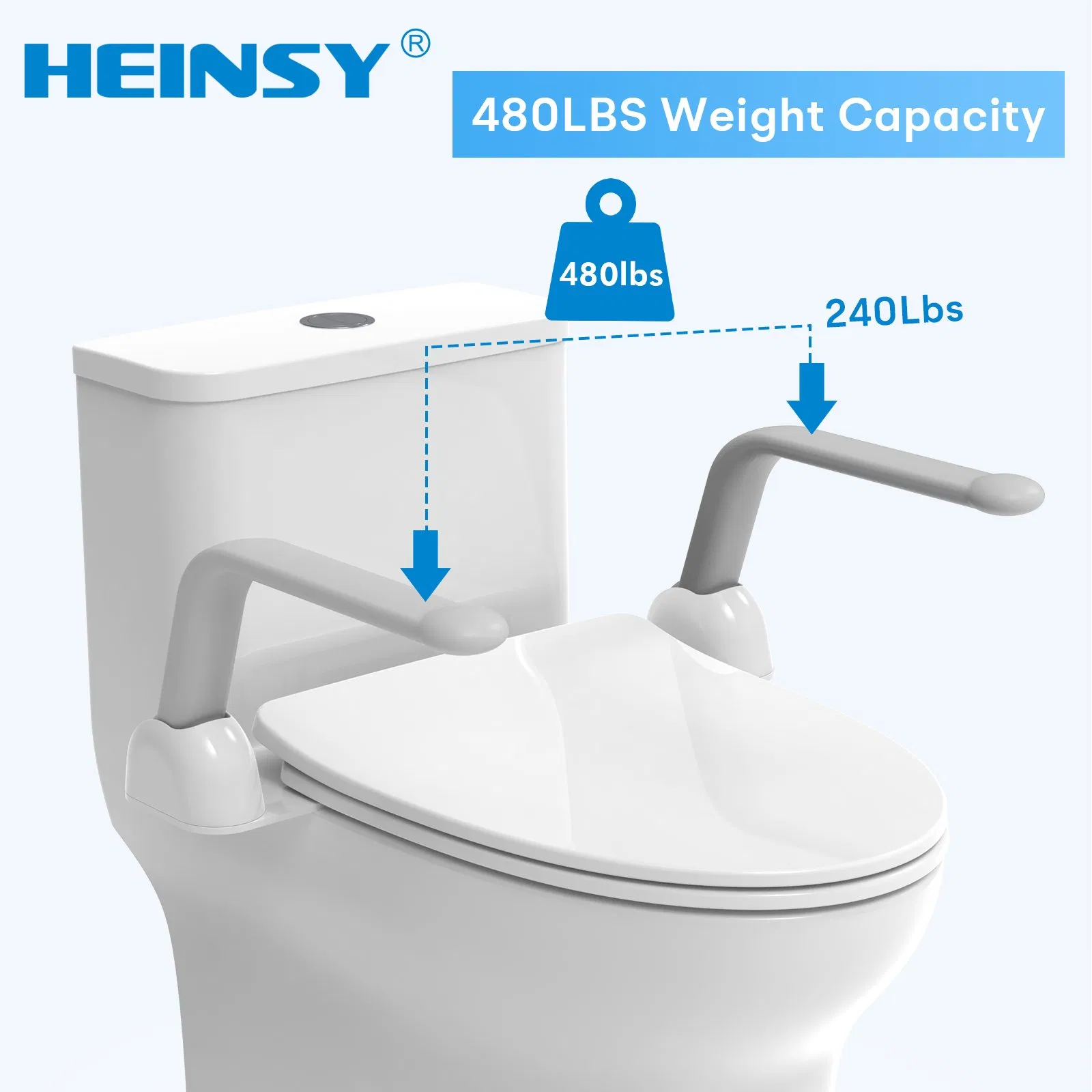 Heinsy Medical Toilet Handrail Railing Helper for Elderly, Handicap, Disabled, Seniors - Bariatric Assist Handrail Grab Bar