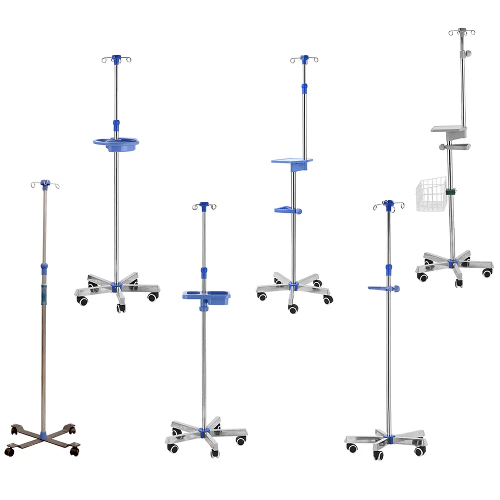 Factory Direct Supply Thickened Height Adjustable Infusion Stand Stainless Steel Mobile IV Drip Stand Infusion Pole