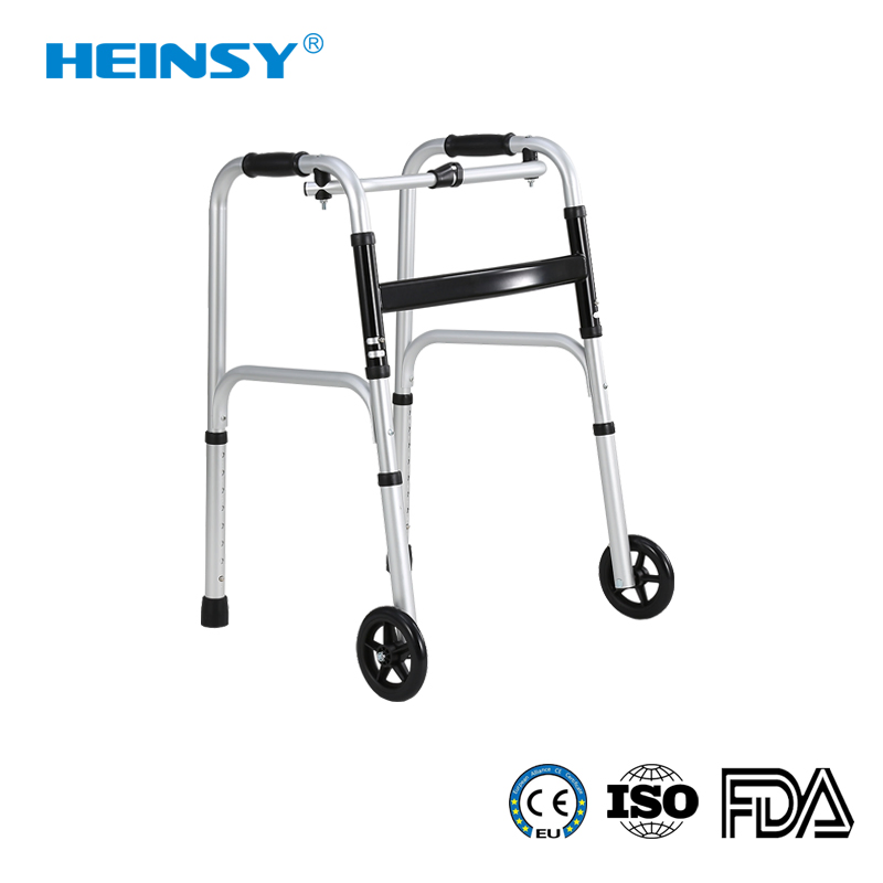 Hes-7102 Aluminum Alloy Promotion Custom Medical Seniors Elderly Upright Folding Frame Disabled Walking Aids Walker Rollator with Seat