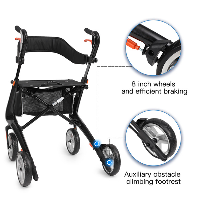 Durable Carbon Fiber Rehabilitation Equipment Walker for Elderly People in Japan for 110 Kg Weight Capacity