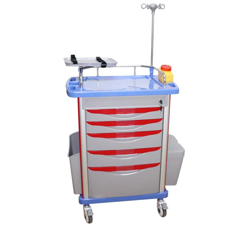 Medical ABS Emergency Ambulance Moving Nursing Crash Cart Trolley with 5 Drawers