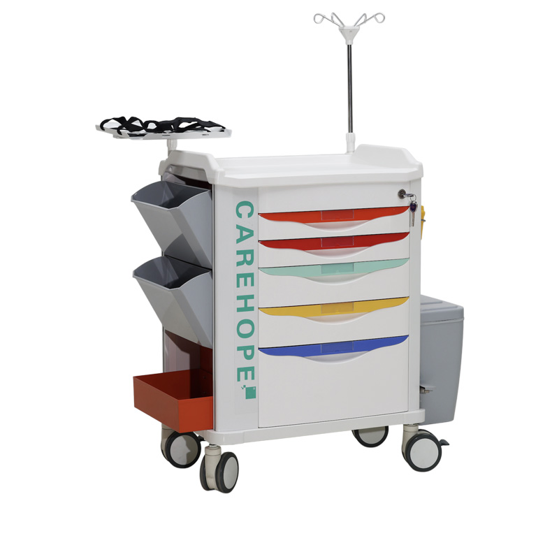ABS Hospital Crash Cart with Defibrillator Medical Emergency Trolley with Drawers