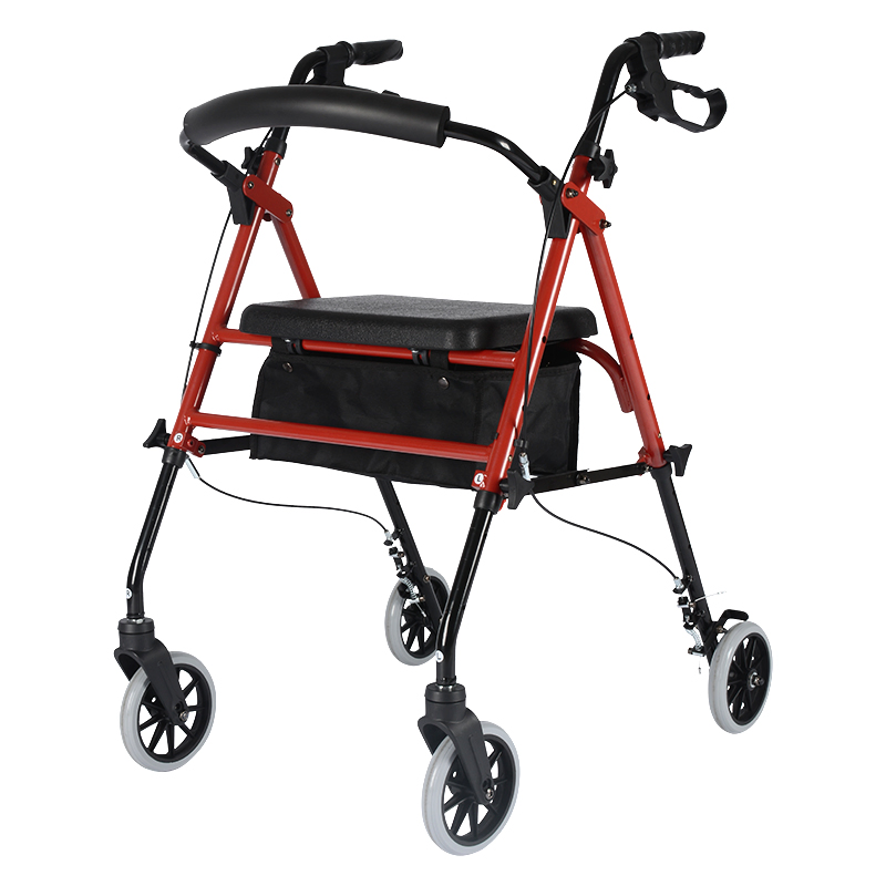 Dl-7072 Red Adjustable Aluminum Rollator with Seat - 440 Lb. Weight Capacity, 6 Inch Wheels, Foldable for Seniors