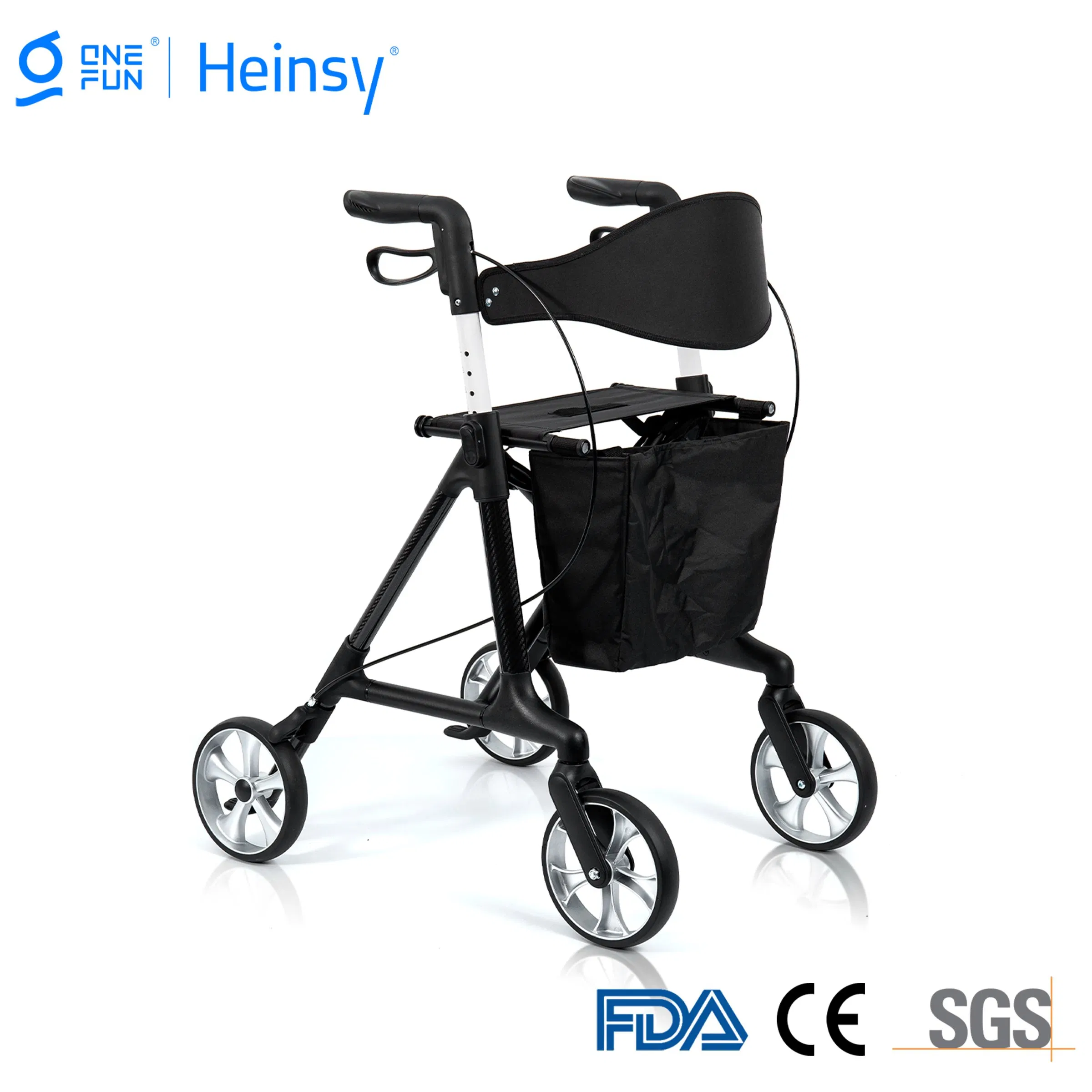 Wholesale Hes-R321 Lightweight Carbon Fiber Folding Outdoor Lightweight Adults Elderly Walking Aids Frame Foldable Upright Walker Rollator with Seat
