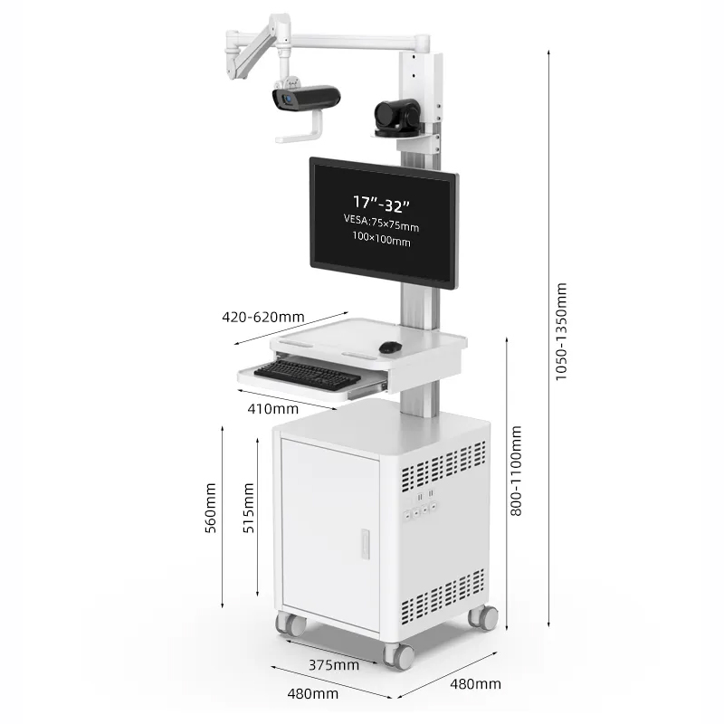 Customizable Telemedicine Hospital Trolley with Adjustable Arm Support